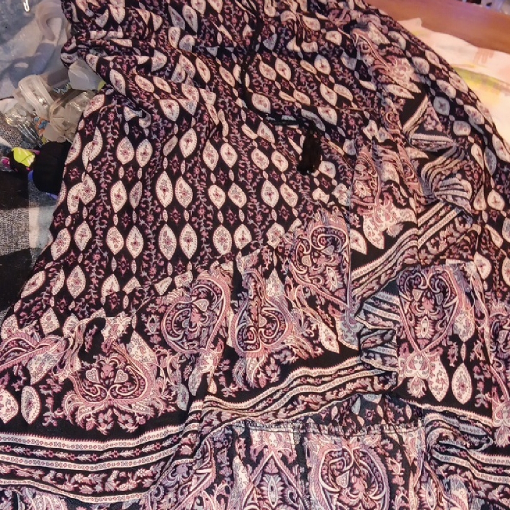 Black and Pink A-Line Tiered Maxi Skirt